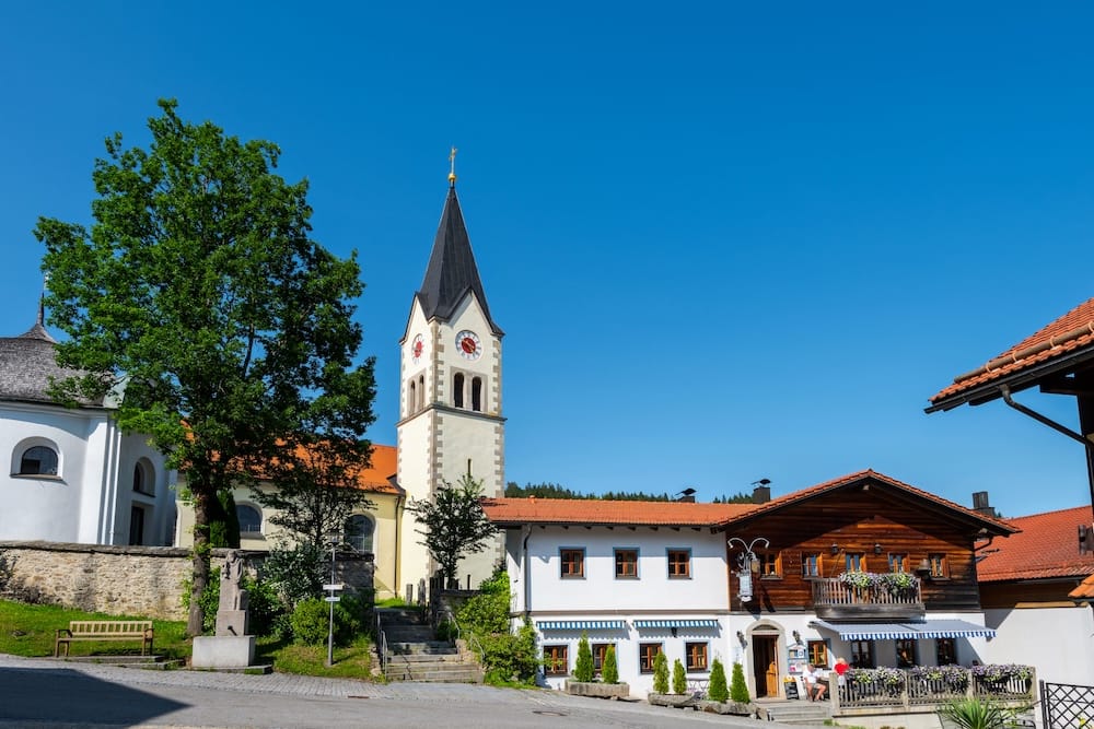 Parish church in the village center of Sankt Englmar in the Bavarian Forest