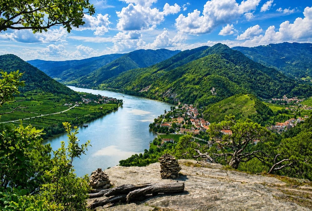 donausteig-danube-valley-view View from the Donausteig hiking trail overlooking the Danube Valley in Upper Austria